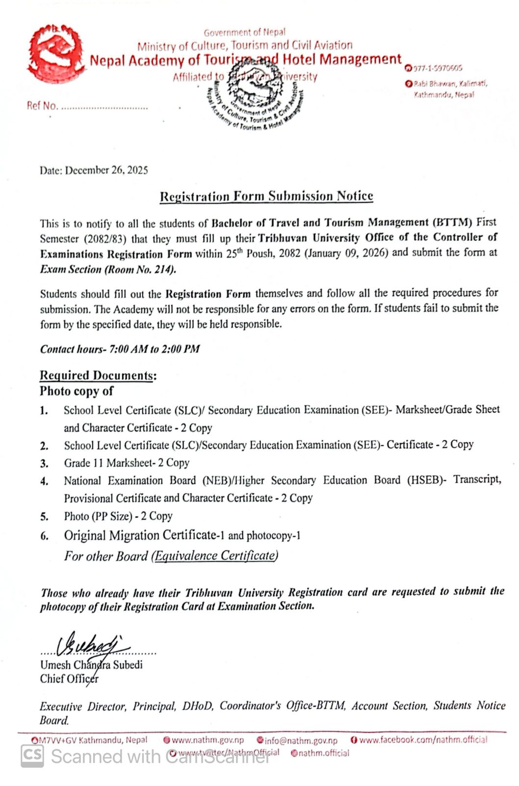 TU Registration Form Submission Notice (BTTM)