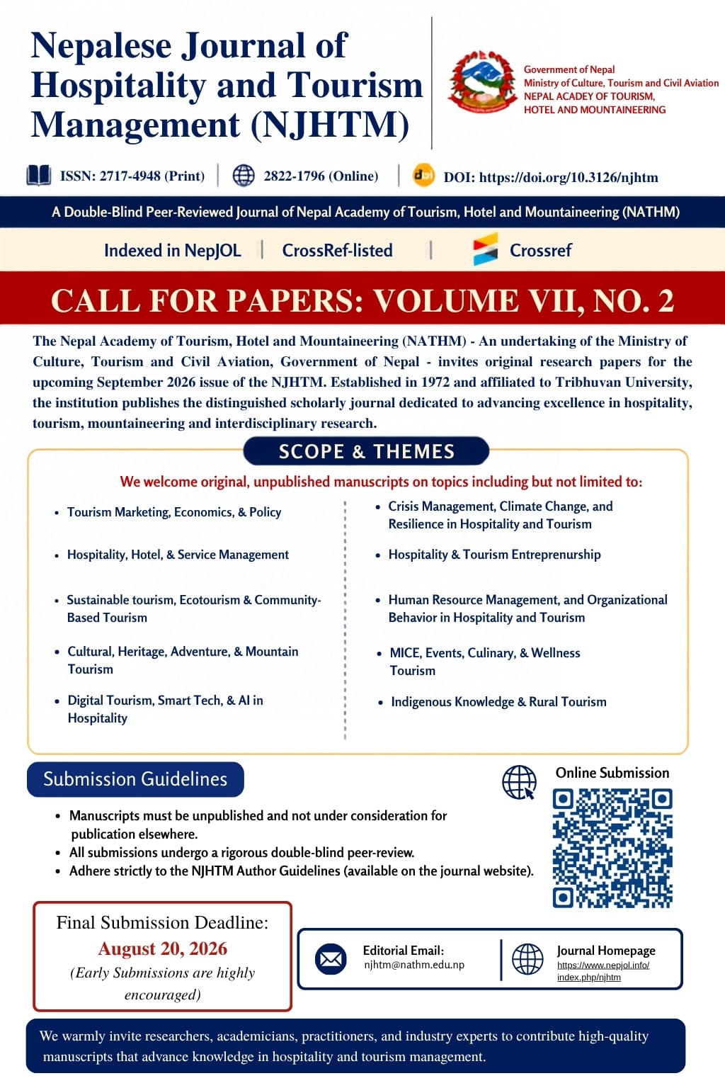 Call for Papers NJHTM Volume VIII No-2