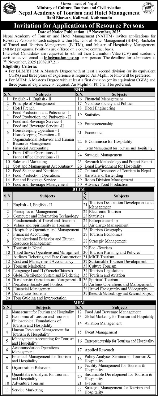 Invitation for Applications of Resource Persons