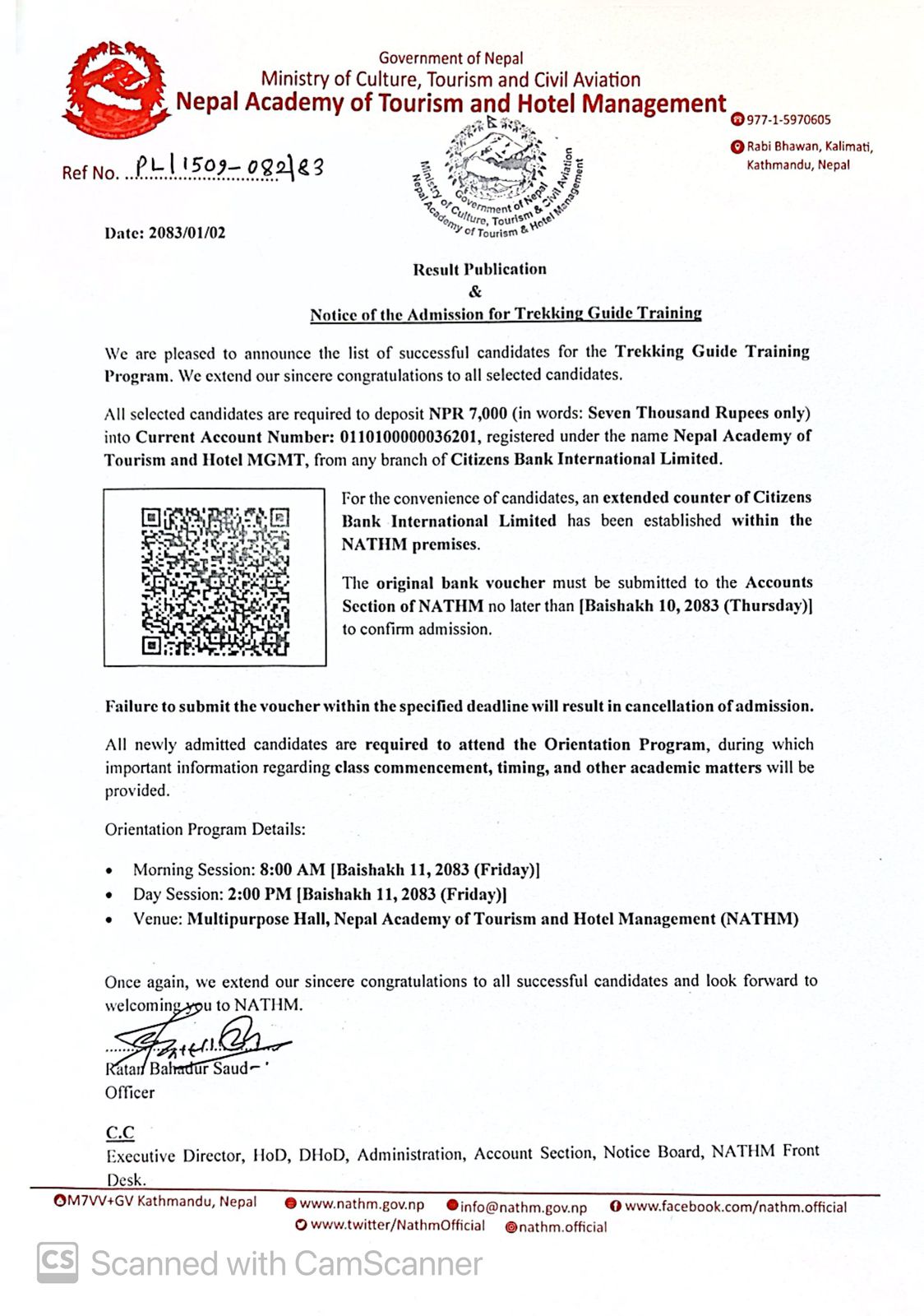 Admission Notice for Trekking Guide Training